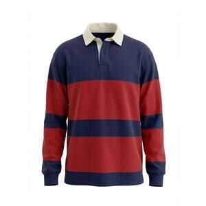 Old Navy Men's Long Sleeve Rugby Shirt - Navy and Burgundy Stripes